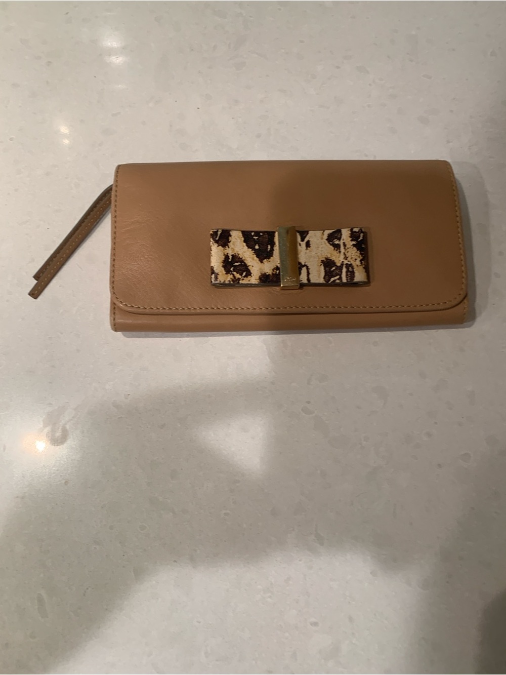 Chloe Tan Continental Wallet  Animal-Print Bow Accent Clean Inside Outside